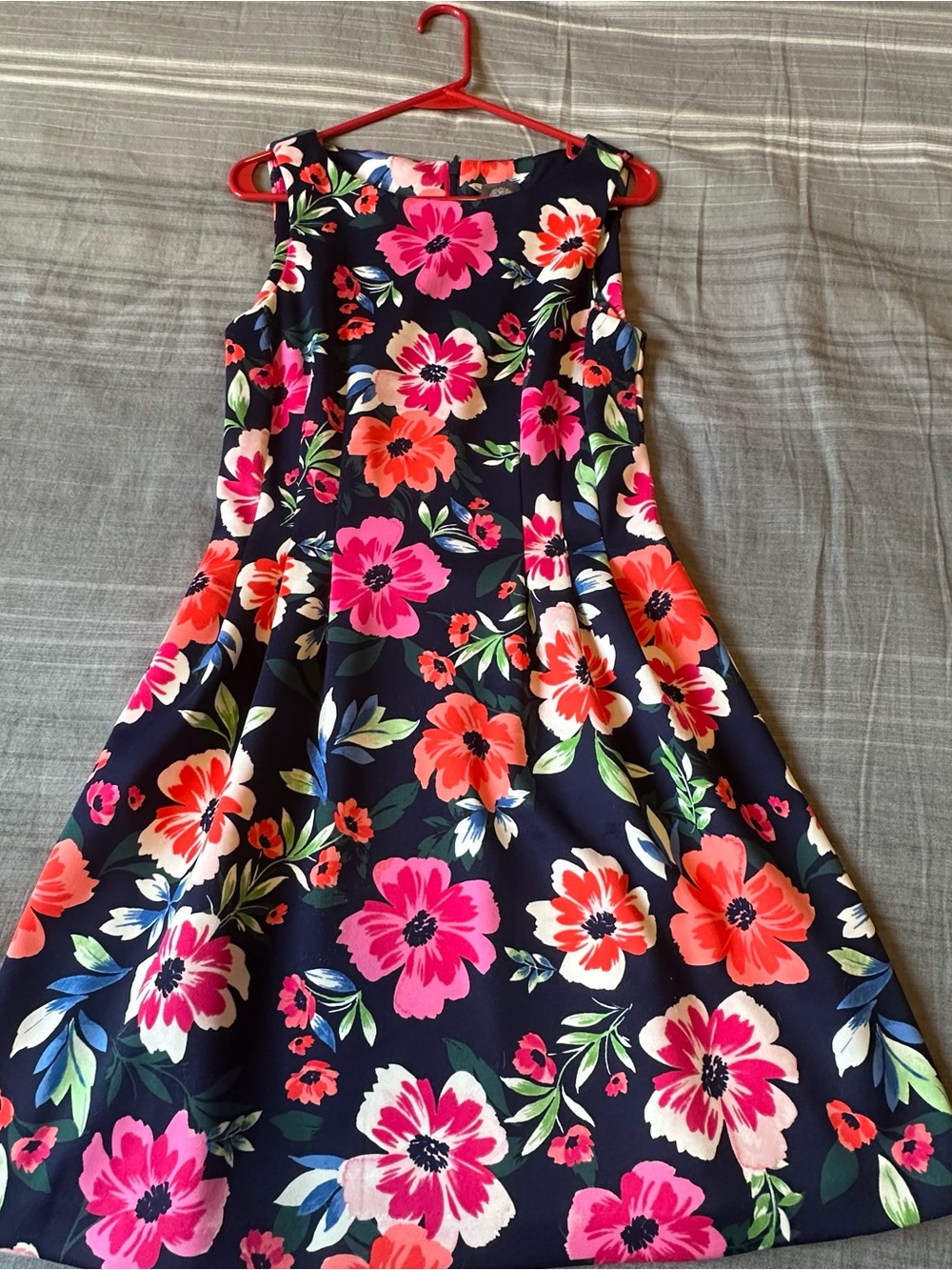 Vince Camuto Navy Floral Fit-and-Flare Dress with Pink & Coral Blooms - Picture 1 of 4
